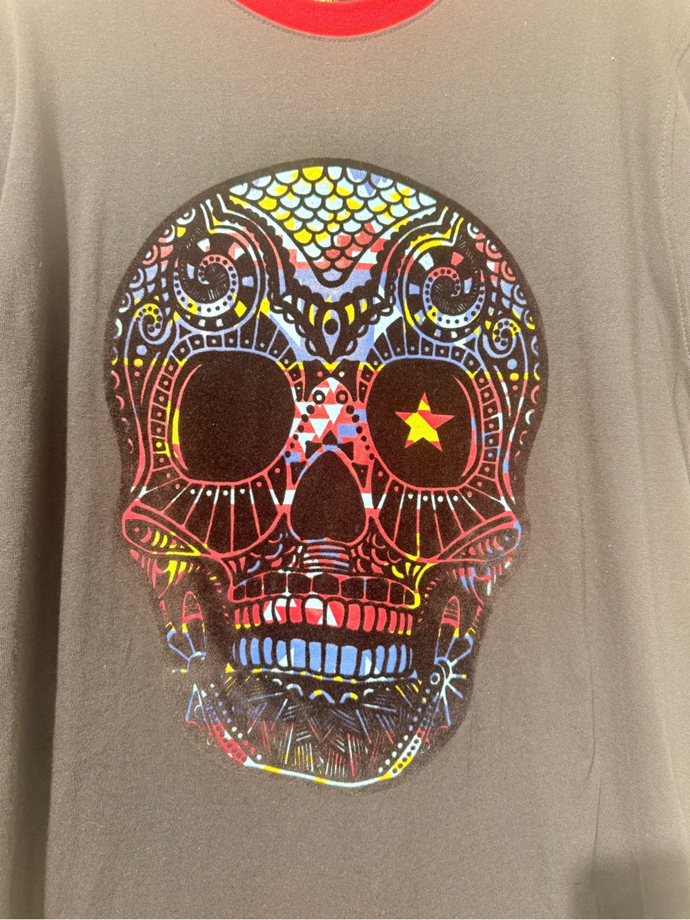 Men's Black Short-Sleeve Tee with Colorful Skull Graphic